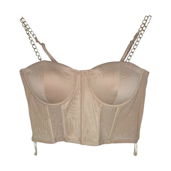 Say What? Beige Nude Corset Bustier Top with Chain Straps Size Medium - Picture 1 of 5